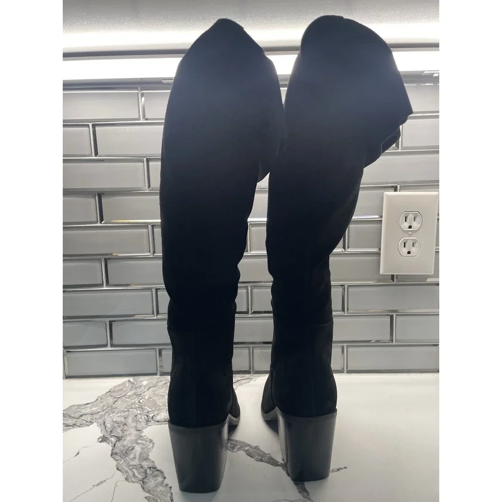 Lisa Vicky Knockout-V Black Split Suede Tall Platform Heel Boots Size 6‎ NIB